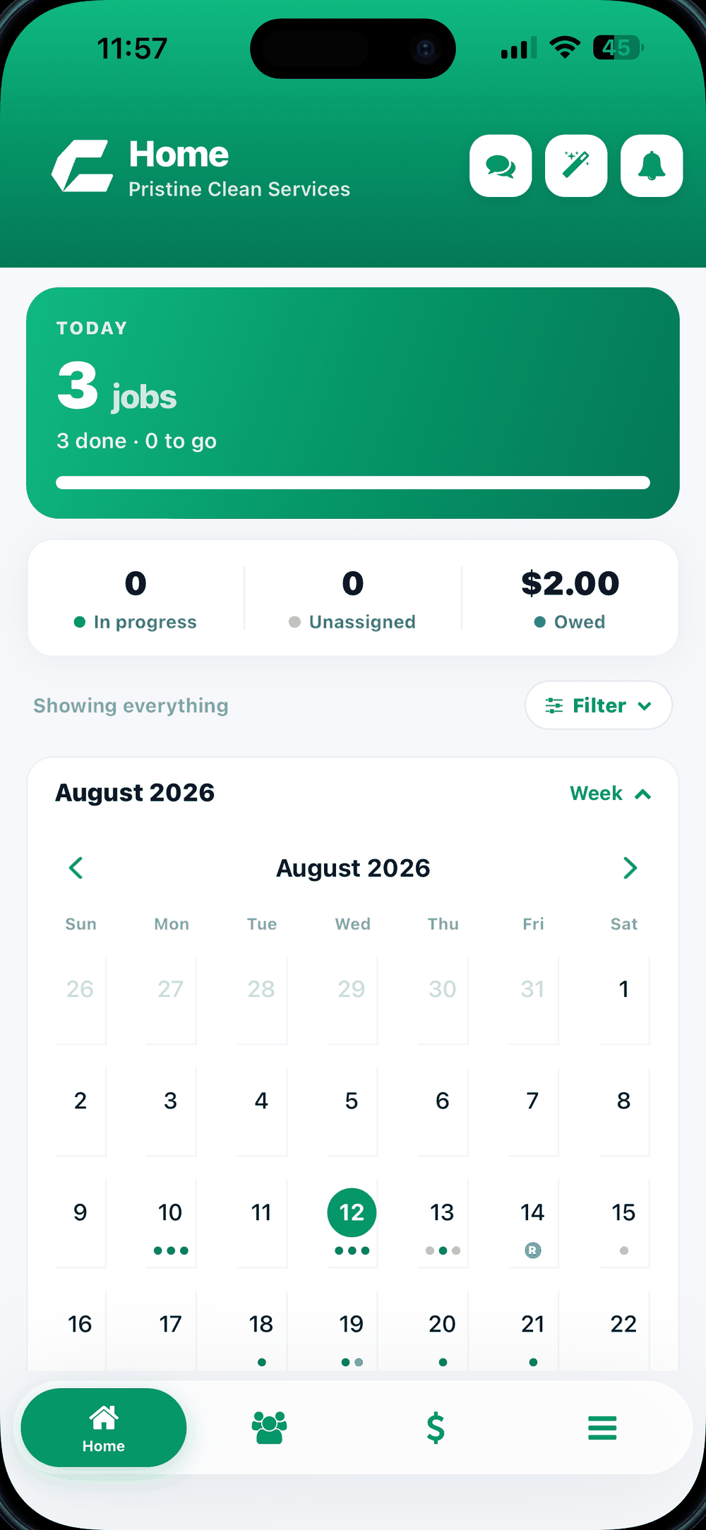 Crewty app: today's jobs