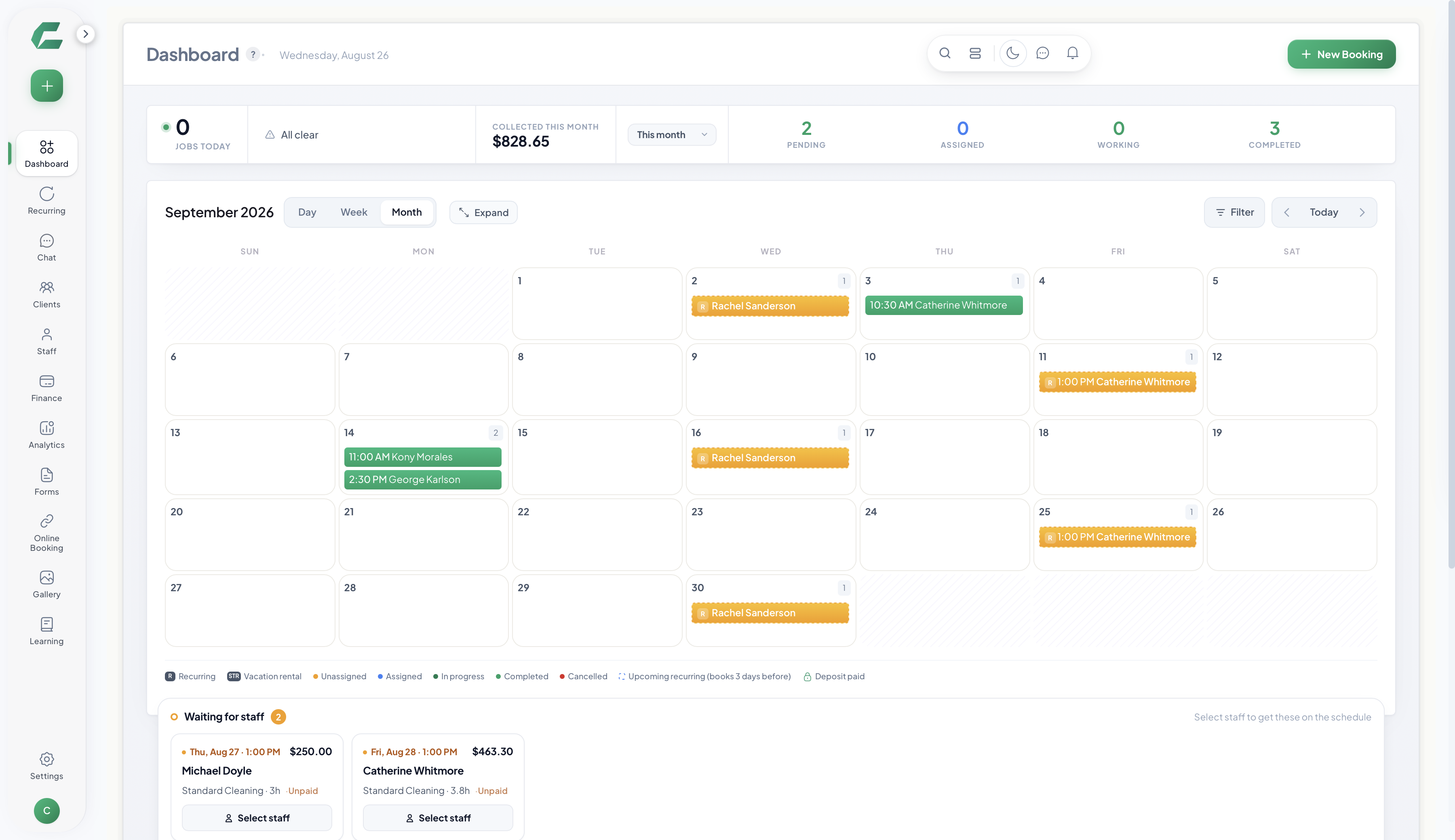 Crewty booking form: service, price, and time picked by a client
