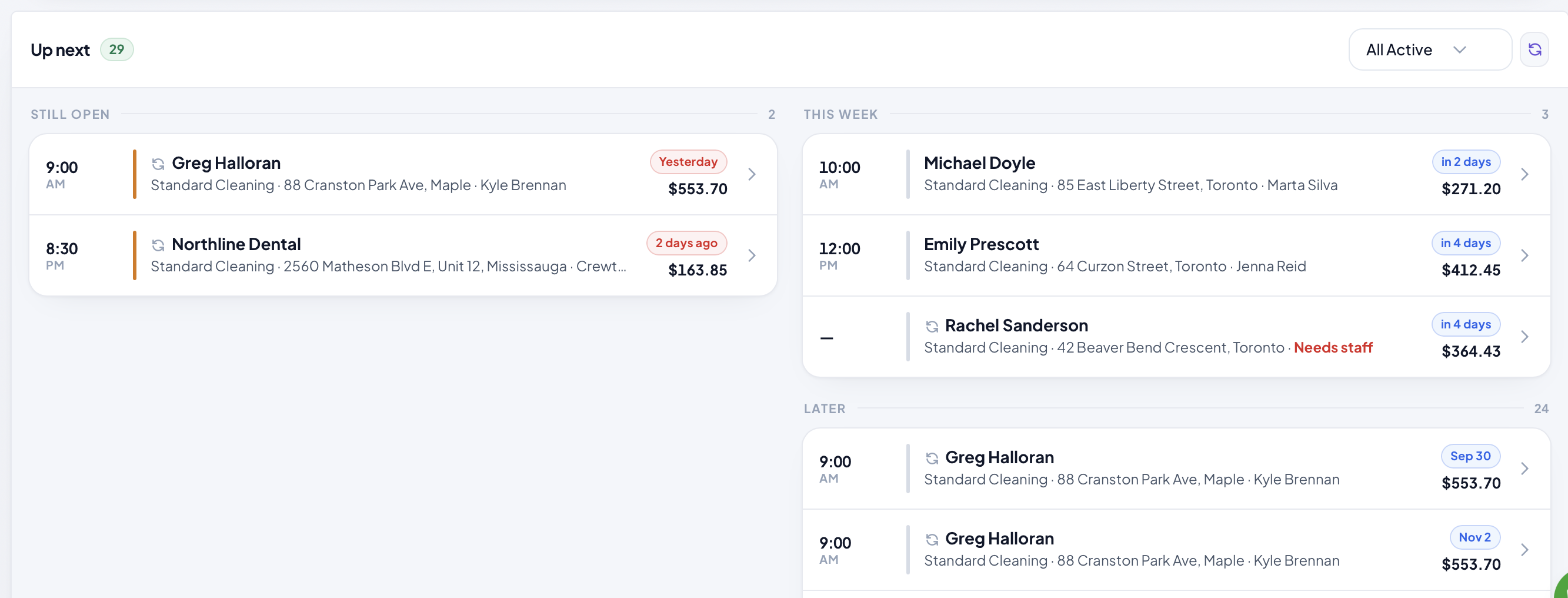 Crewty dashboard: today’s jobs, crew status, and revenue