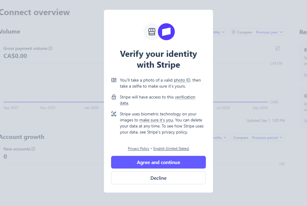 Stripe identity verification prompt
